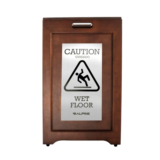 2-Sided Stainless Steel Plated Wood Wet Floor Sign - Image 3