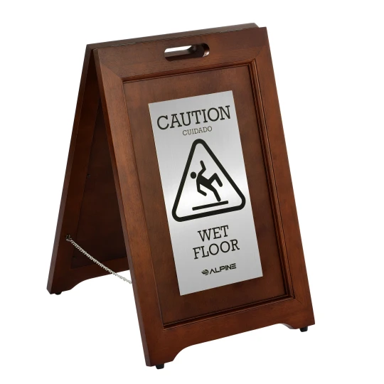 2-Sided Stainless Steel Plated Wood Wet Floor Sign