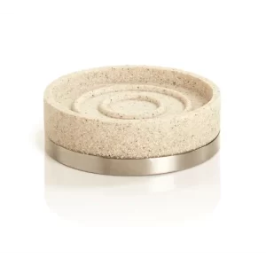 Alistaire Collection, Sandstone Resin Soap Dish, Sand/Stainless Steel