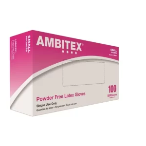 Ambitex® Latex Gloves Powder Free, Cream, Small 100/box