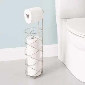 Modern Swirl Freestanding Dispensing Toilet Paper Holder, Satin Nickel