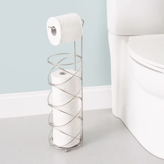 Modern Swirl Freestanding Dispensing Toilet Paper Holder, Satin Nickel