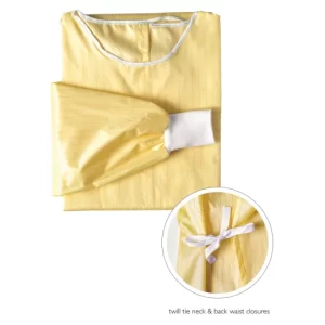 Reusable Yellow Isolation Gown Level 2 with Tie Back and Ribbon Cuff