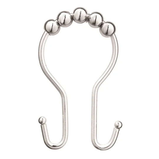 Shower Curtain Double Roller Ball Hooks, Polished Stainless Steel
