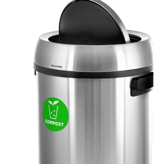 Alpine Industries 17 Gallon Stainless Steel Indoor Compost Receptacle with Swivel Lid