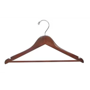 Men's Hanger, Flat Open Hook with Dowel Bar, Walnut with Chrome Hook