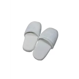Mens Closed Toe Slippers, Cotton Terry Velour, Rubber Nap Sole, 12inL, White