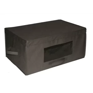 Fabric Blanket Box with Window and Hinged Lid, 15x11x23.5, Black